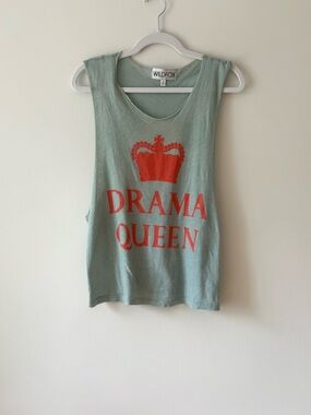 Wildfox “Drama Queen” Graphic Tank Top Sage Green Size S